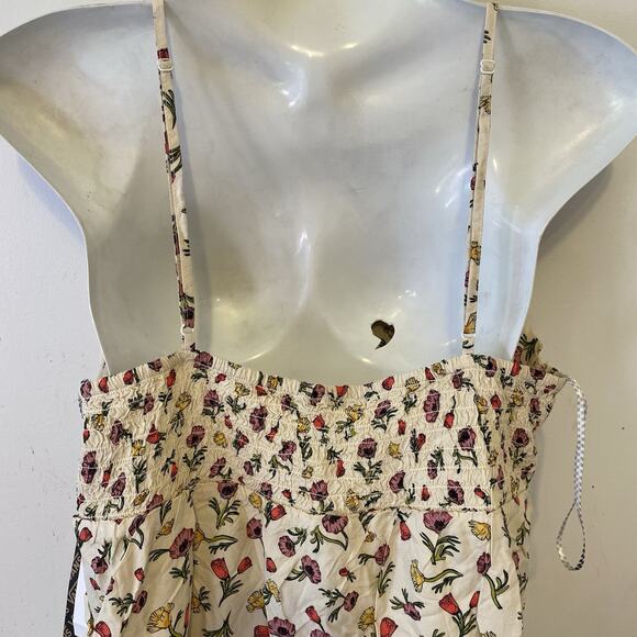 New Vans Women XL Cami Minidress High Waist Beige Floral Cottagecore Beach Vaca - Picture 5 of 6